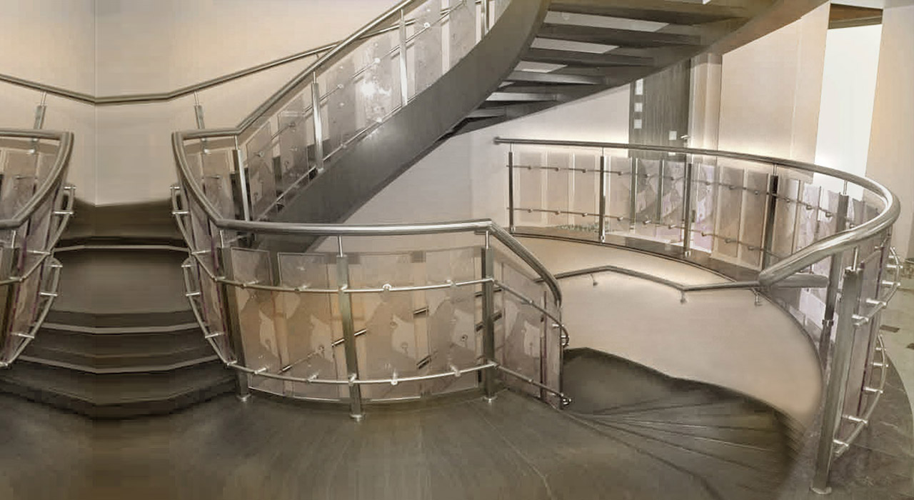 SS Pipe Modular Square Balustrade Glass Stair railing 