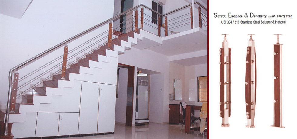 Home Apartment Building SS Wood Balustrade Railing